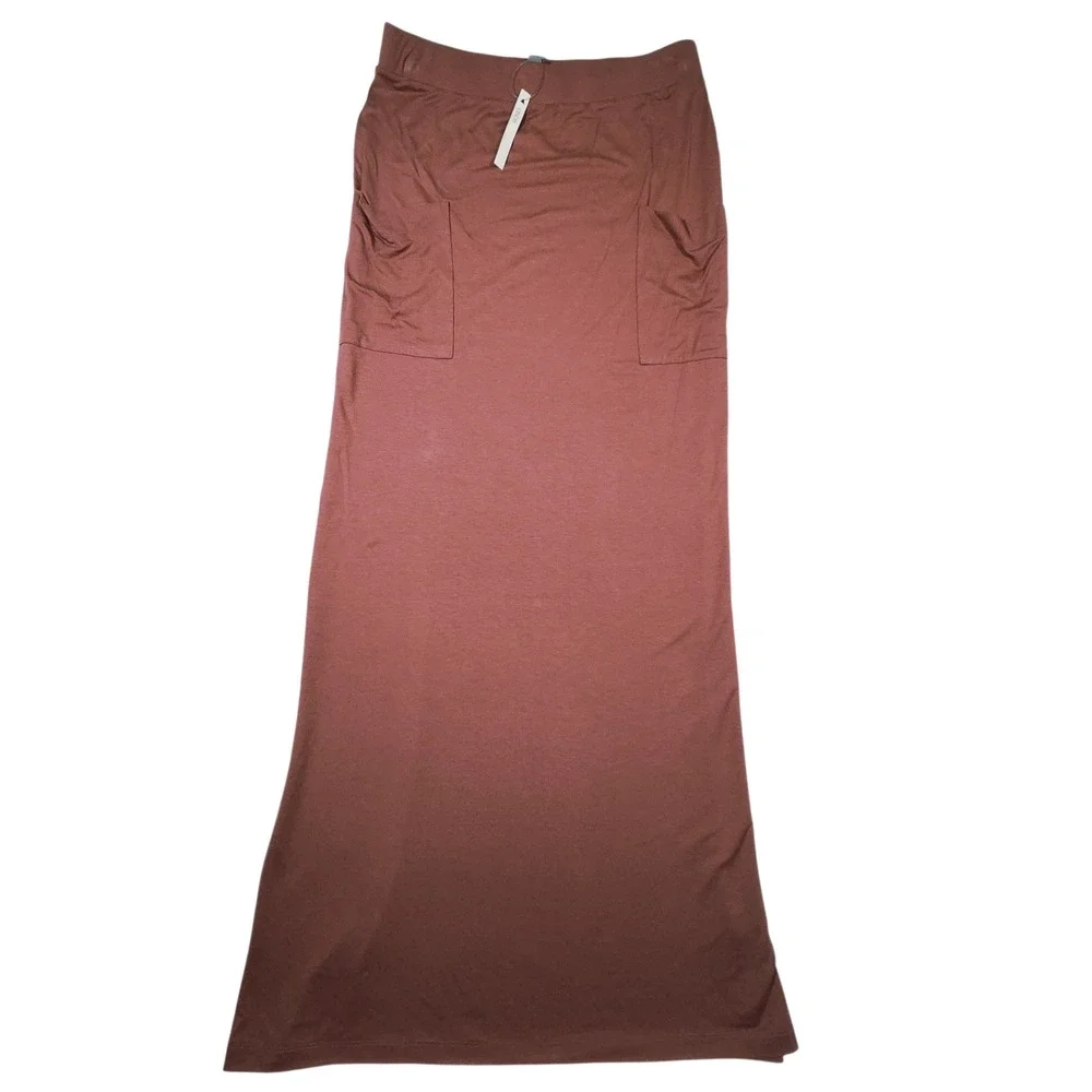 NWT ASOS Women Rust‎ Brown Jersey Maxi Skirt with Pockets Size US 8